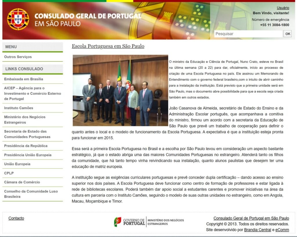 Comunicado do Consulado Geral de Portugal em São Paulo, no Brasil.