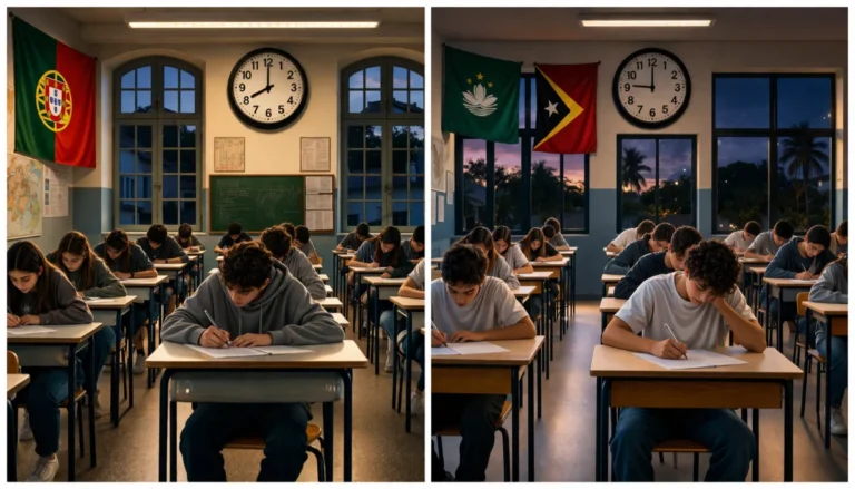 Imagem de alunos a realizarem exames